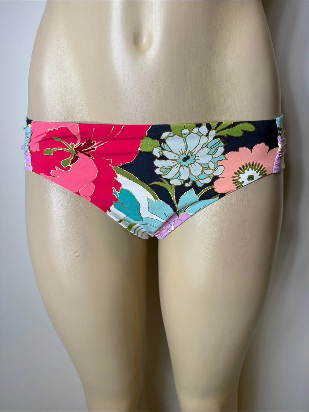 Trina Turk Floral Bikini Bottom - Pink, Black & Teal